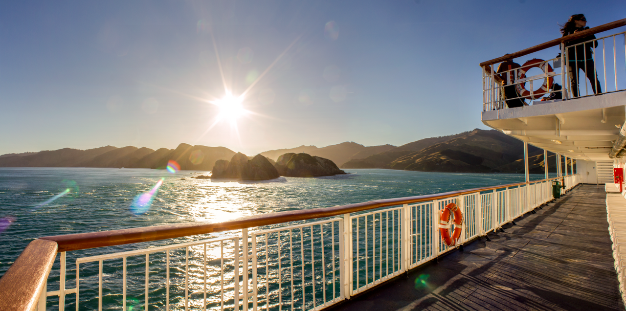 Aratere sunset leaving the Marlborough Sounds