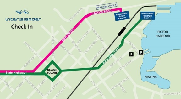 Map showing directions to Picton Vehicle and Passenger terminals