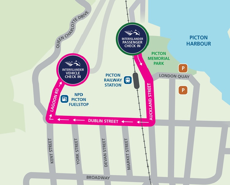 Driving directions from Picton passenger terminal to vehicle check in