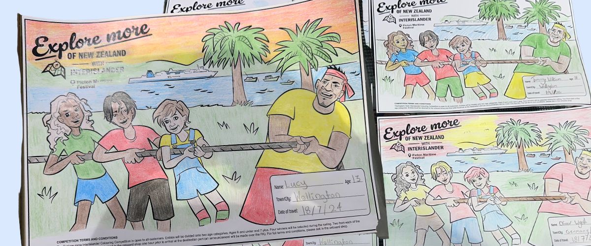 Colourful pictures, part of Interislander's school holiday colouring competition.